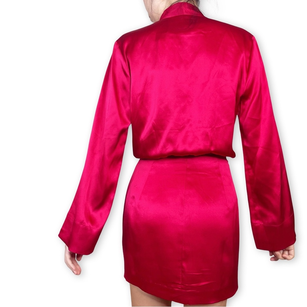 Michelle Mason 100% Silk Kimono Tie Mini Dress in Ruby Red Size 0 - Picture 16 of 16